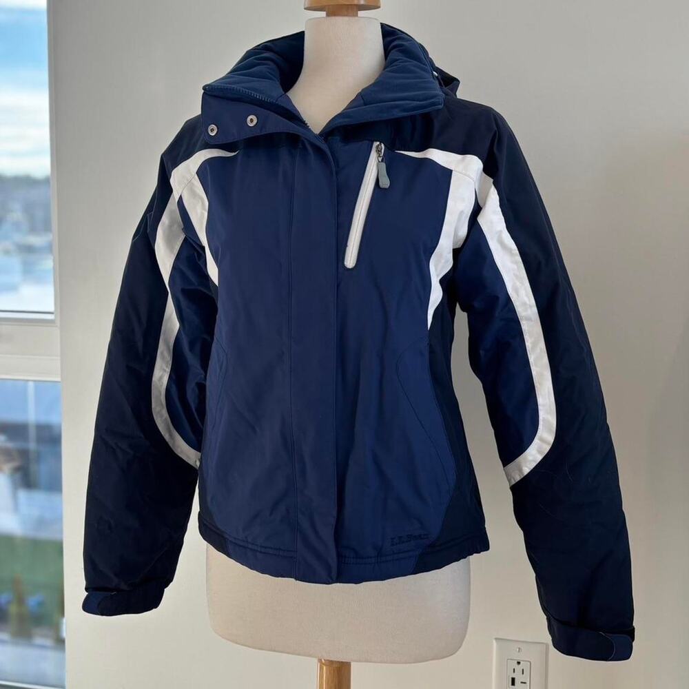 L.L Bean Rugged Ridge Parka Retro Blue and White Warm Waterproof Jacket Sz XS